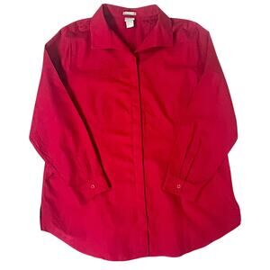 Chico's Button-Up Shirt Size 3 (16 / 18) Red Coton Long Sleeve No Iron Cheetah